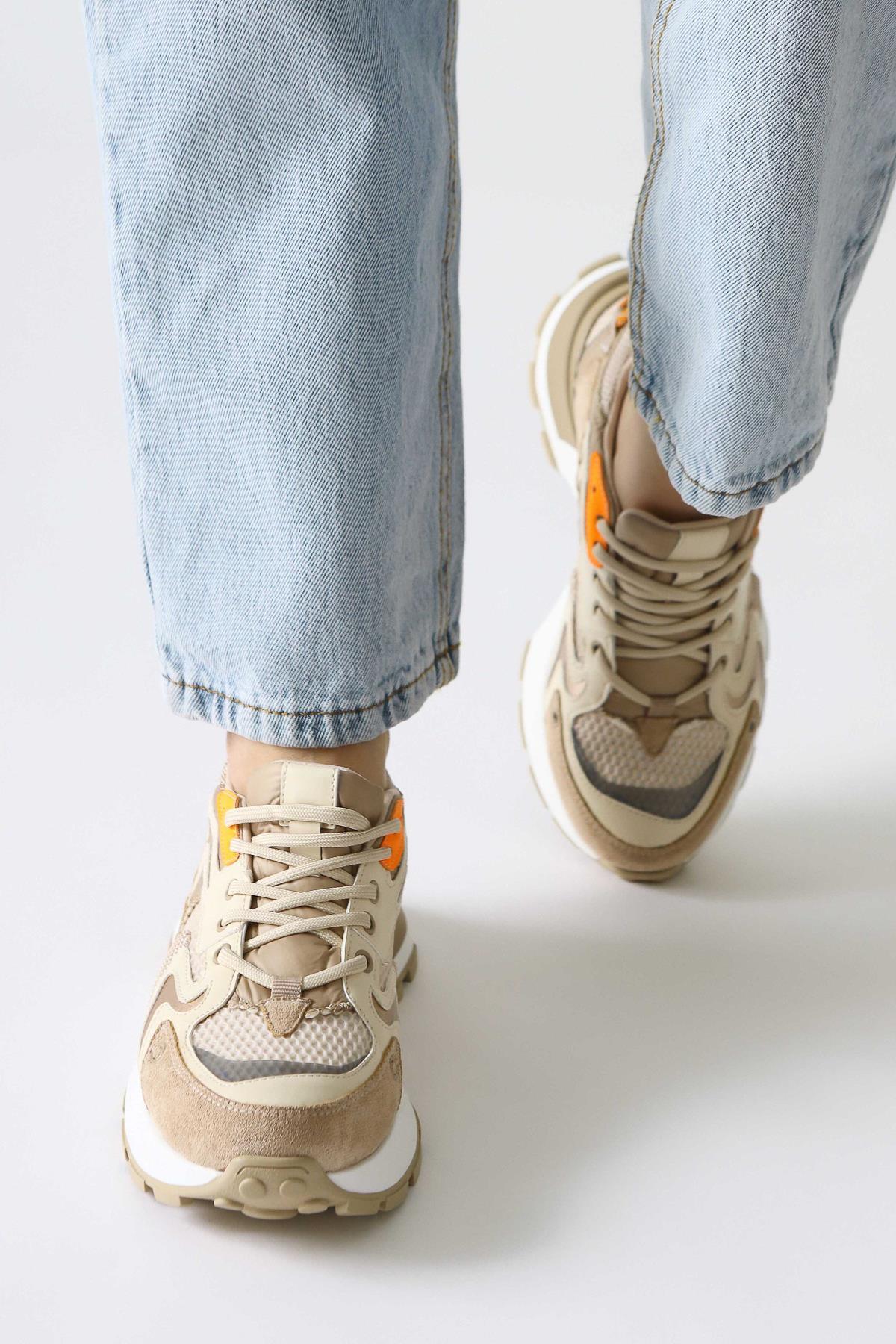 Onella Navy Blue Suede Detailed Lace-Up Sneakers