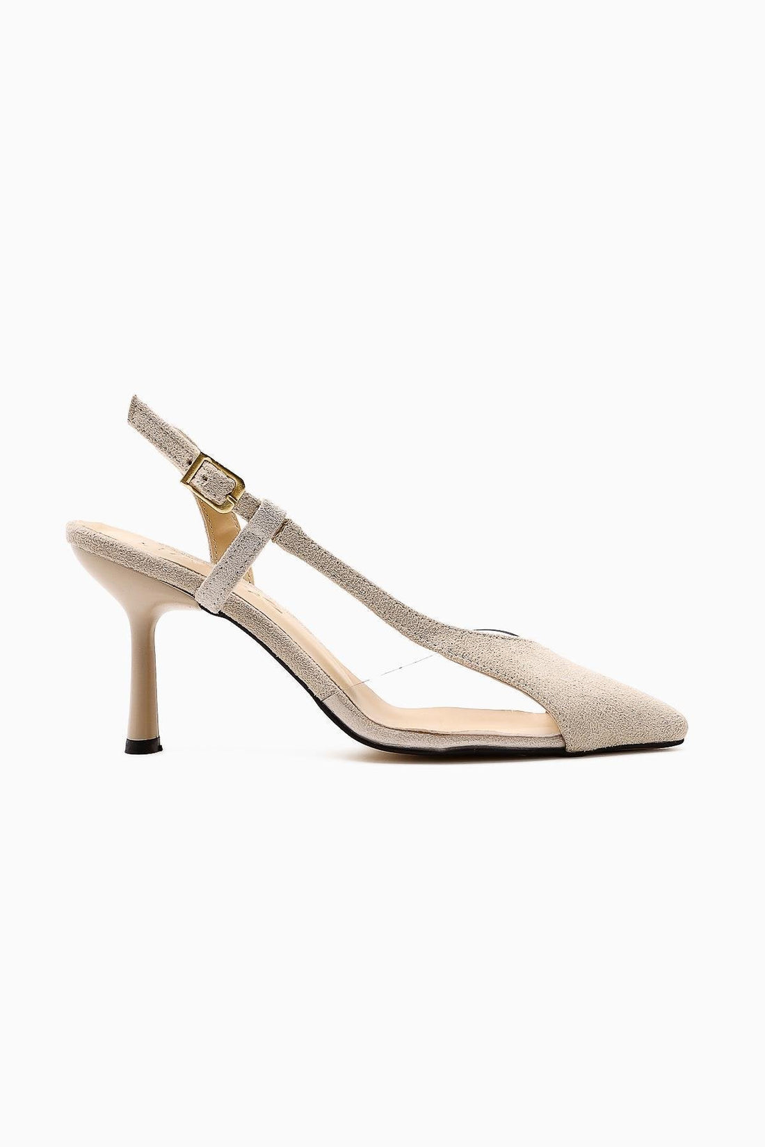 Aliah Beige Wildleder Spitze Pumps mit Transparentem Detail