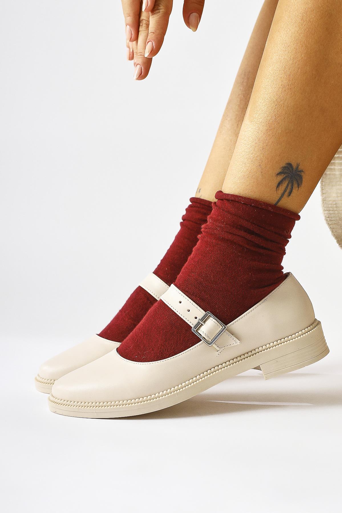 Vivy Creme Runde Zehen Einzelriemen Alltagsschuh