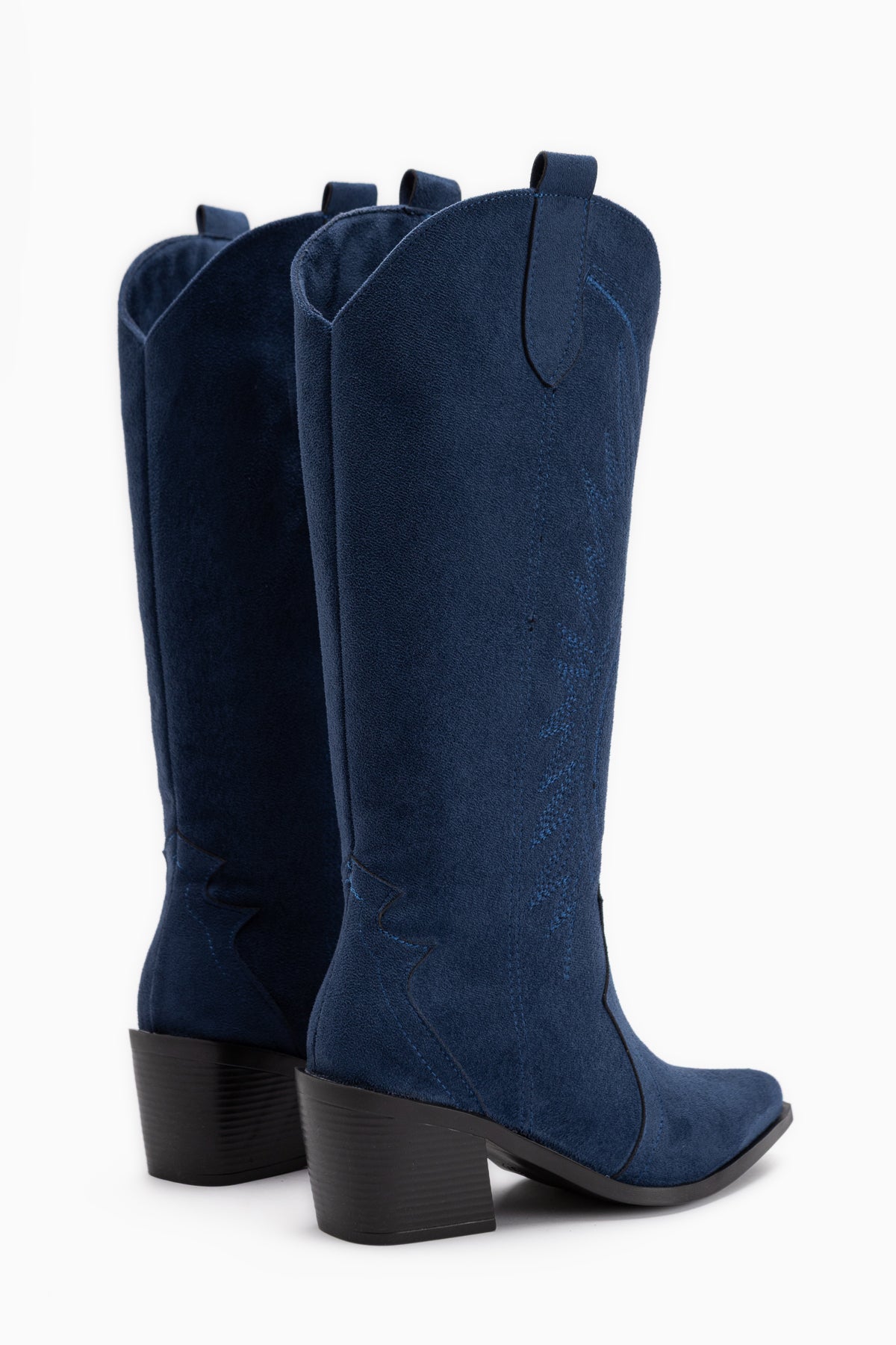 Hero Navy Suede Bestickte Cowboy Stiefel