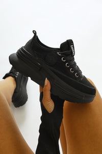 Ancy Schwarze Fallschirmstoff Stern Patch Sneakers