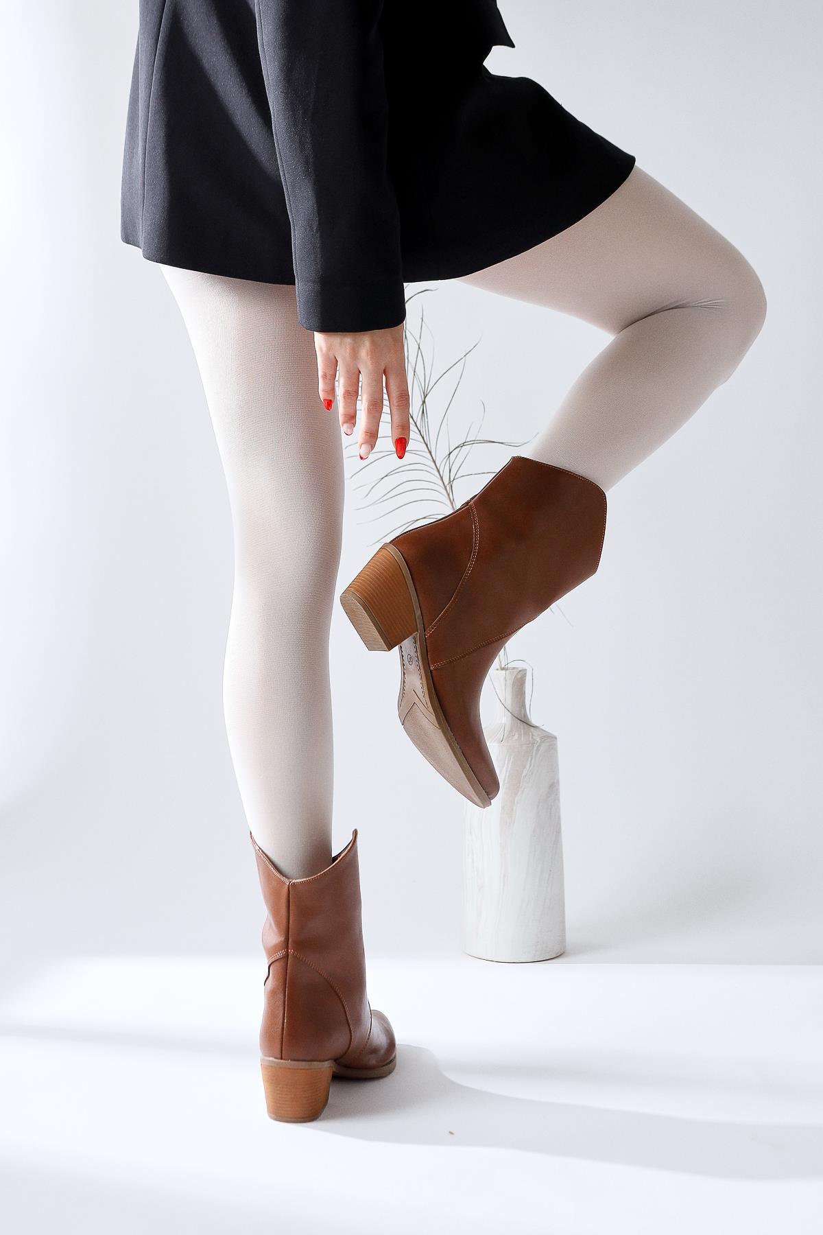 Knut Tan Asymmetric Cut Pointed Toe Western Boots