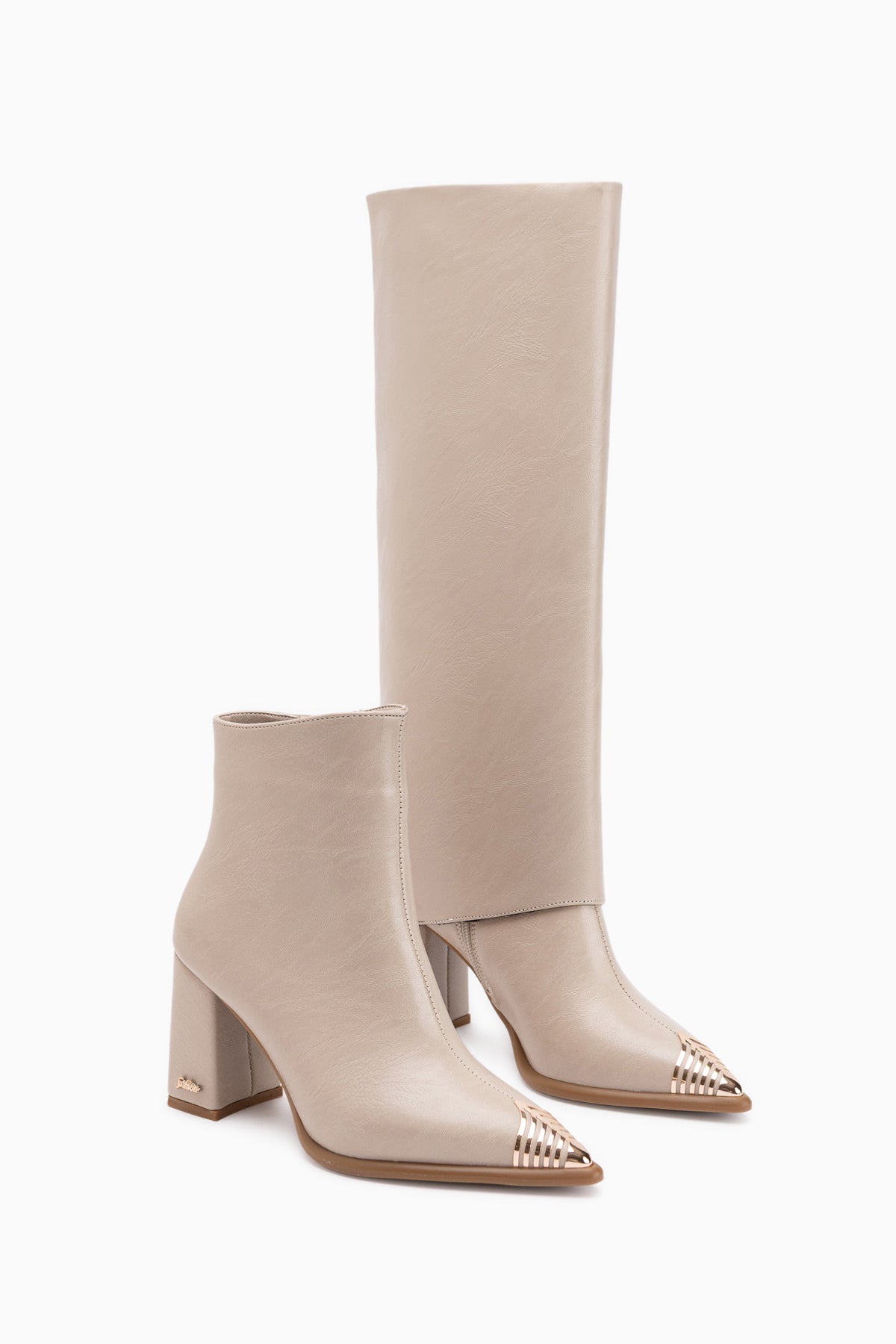 Lacy Beige Removable Cuff 2-in-1 Heeled Women’s Boots & Knee-Highs