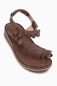 Echtes Leder Lilah Braun Antik Detail Damen Sandale