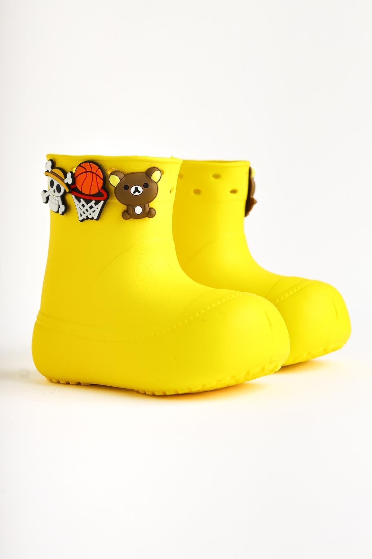 Chris Yellow Pin Detail Waterproof Kids Boots