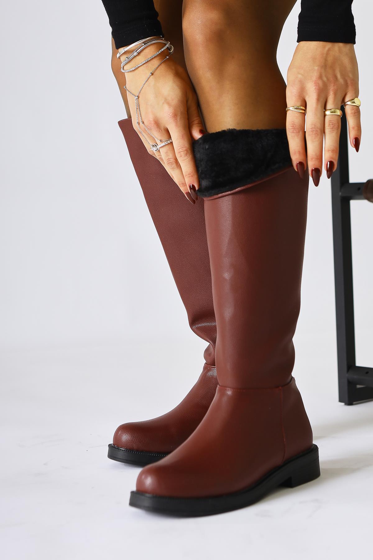 Gigi Burgundy Fur Lined Foldable Back Zipper Boots