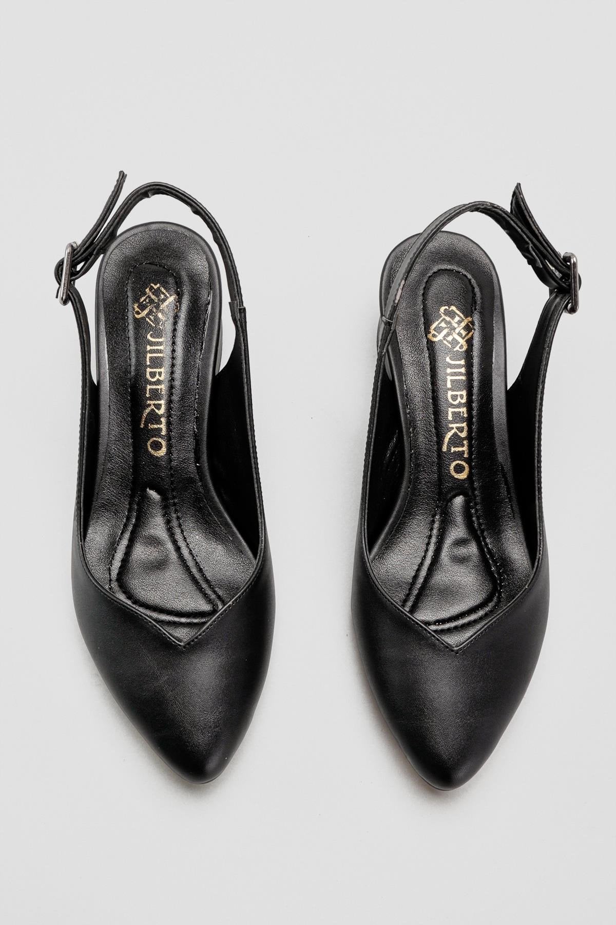 Henrietta Black Pointed Toe Low Heel Sandals