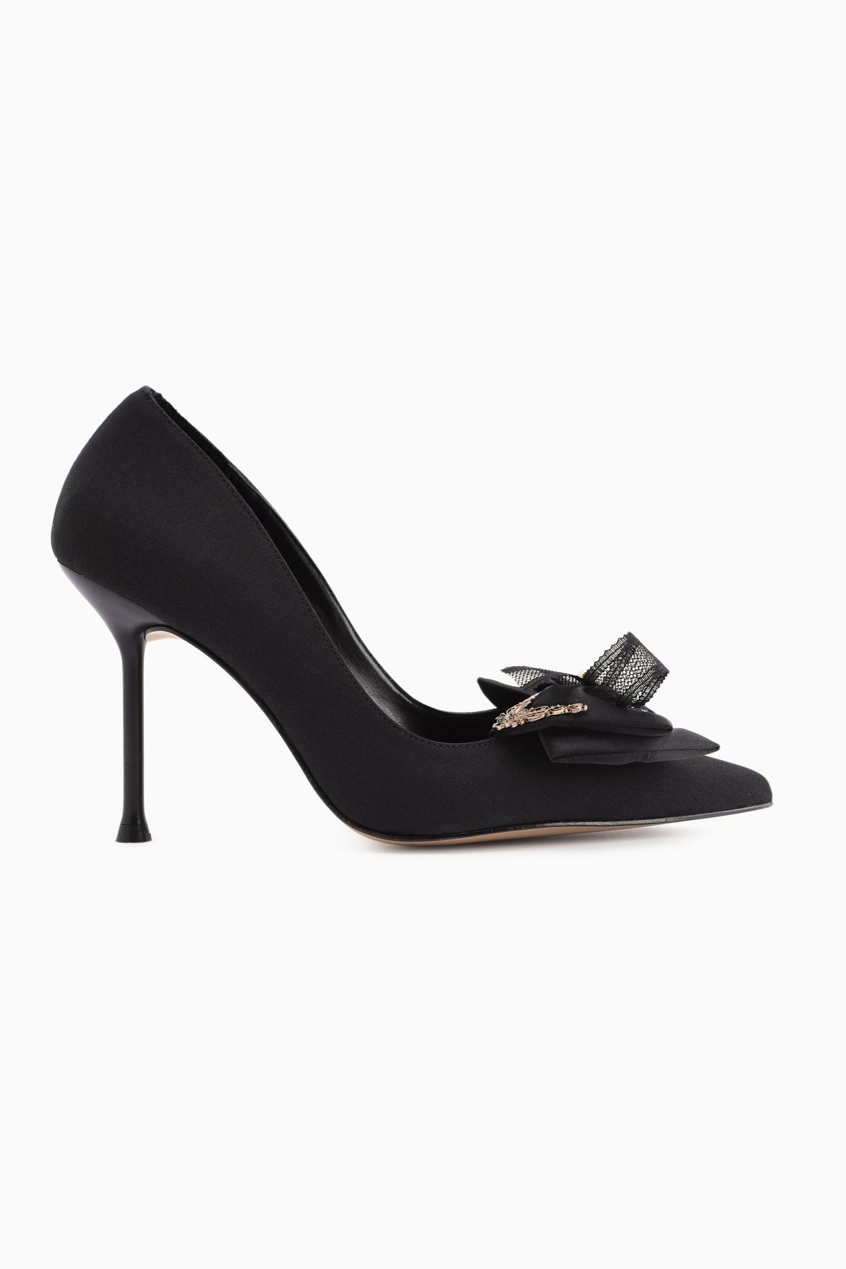 Tina – Black Satin Buckle-Detail Stiletto Heeled Shoe (Women)