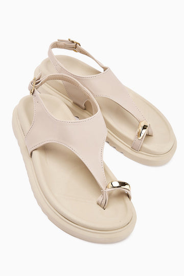 Vanda Beige Buckle Thong Women's Sandals