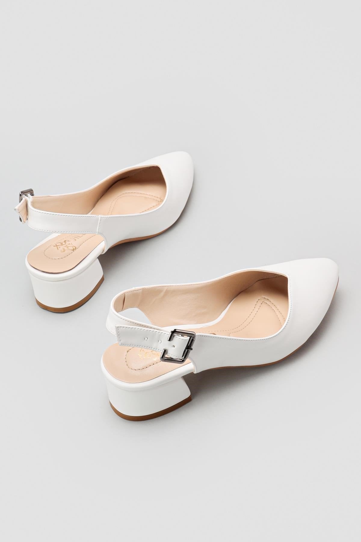 Henrietta White Pointed Toe Low Heel Sandals