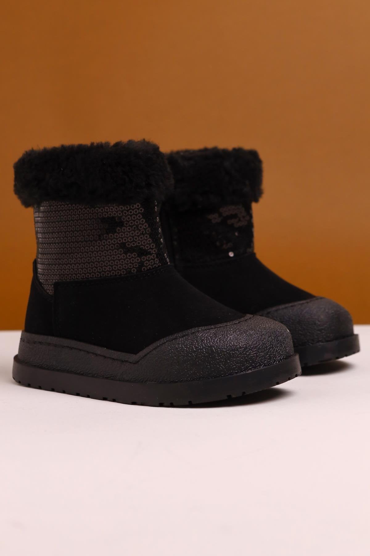 Hanne Black Suede Sequined Fur Lined Children's Boots
