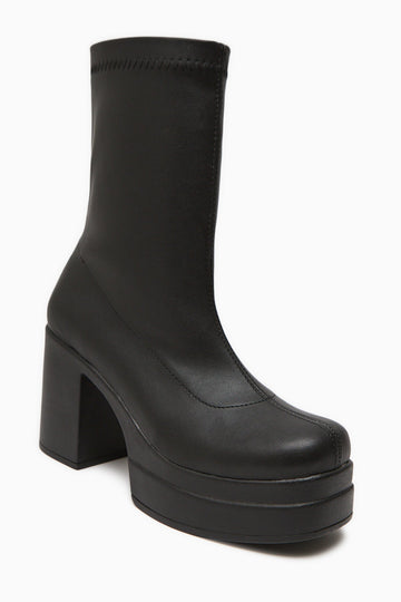 Bie Black Platform Heeled Women's Stretch Boot