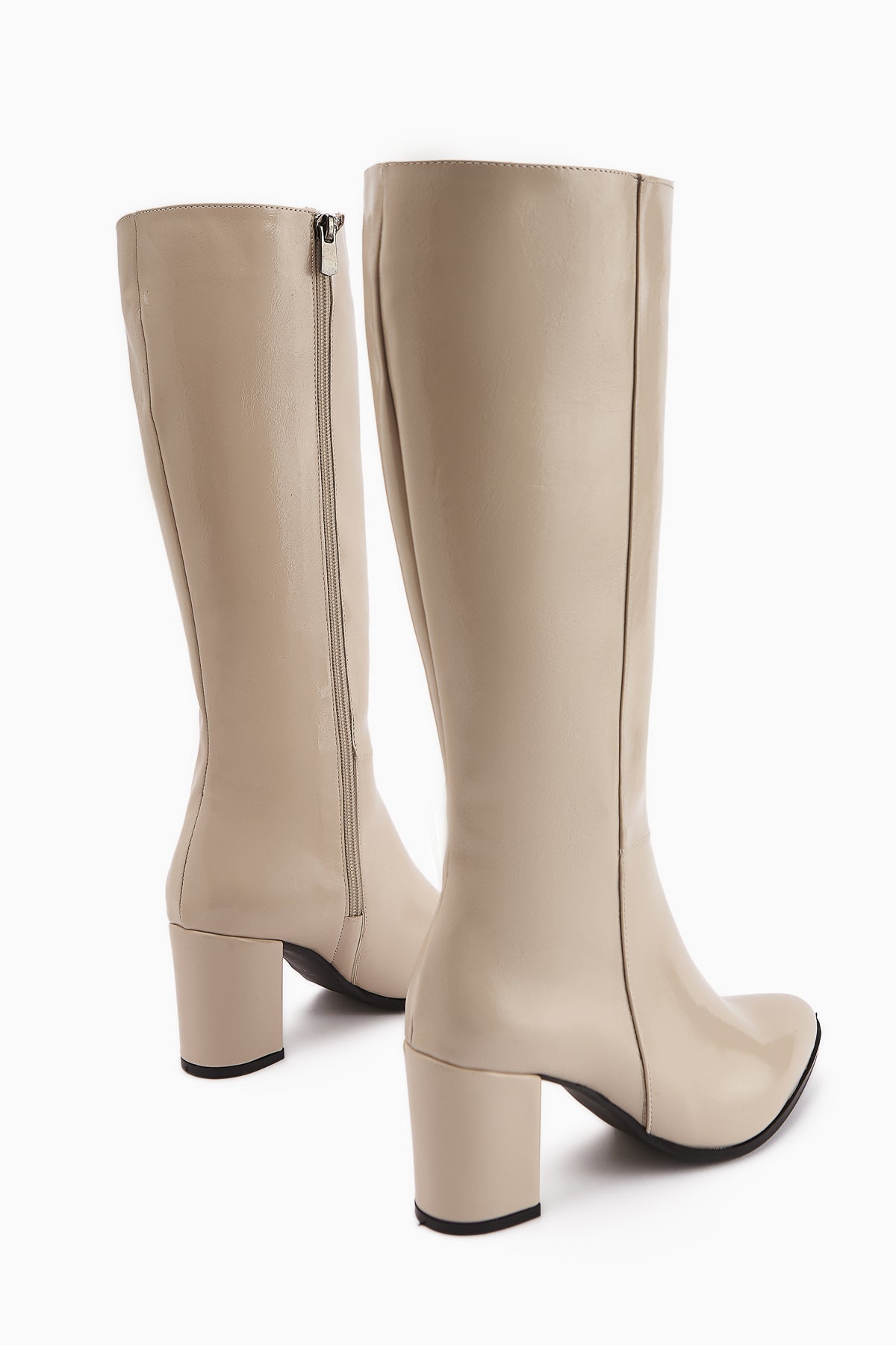 Tatum Beige Pointed Toe Mid Heel Boot
