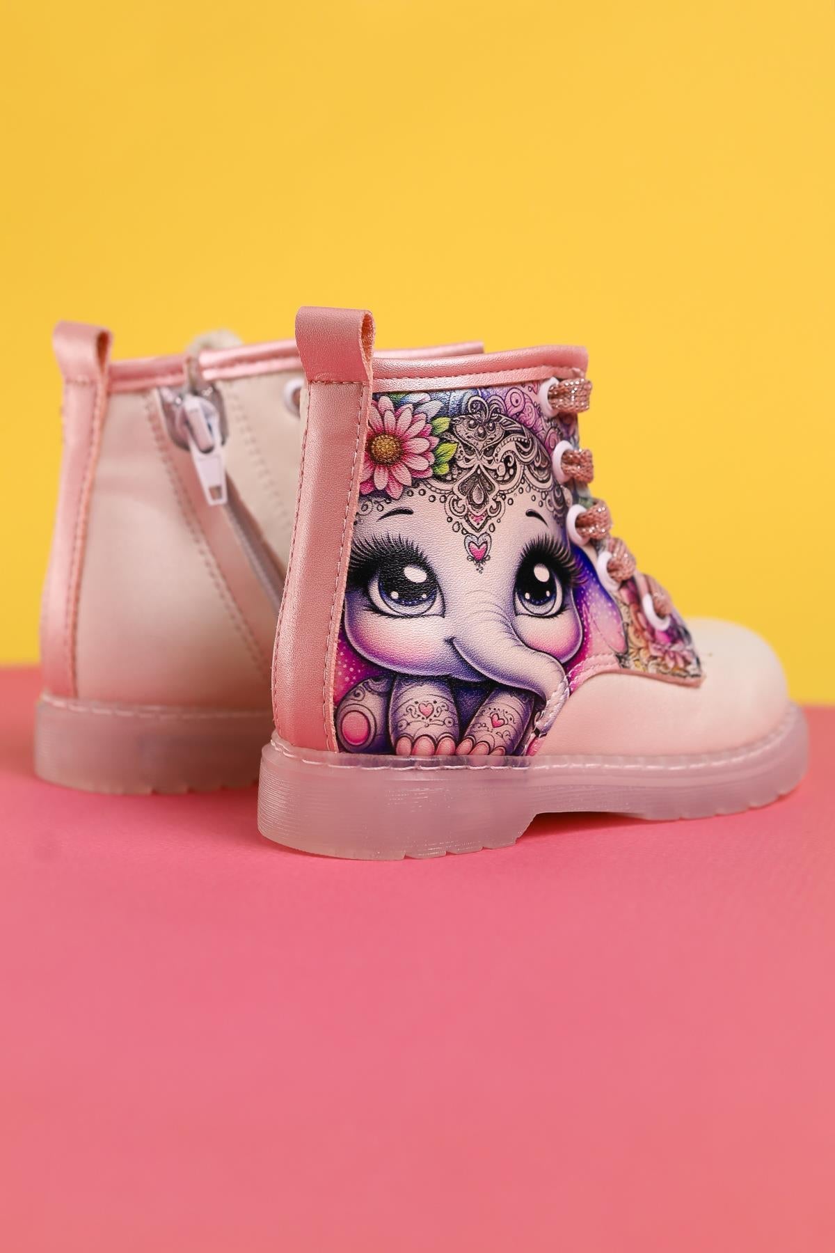 Janny Perlmutt Gestreifte Charakterdruck Schnürsenkel Leuchtende Baby Stiefel