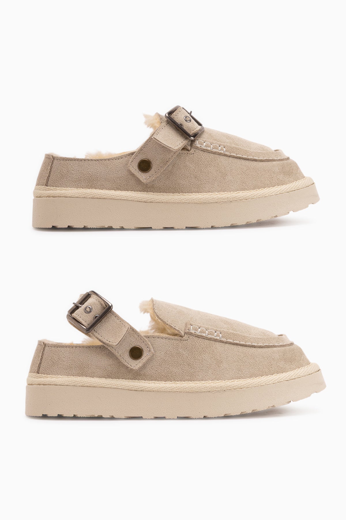 Cathy Beige Wildleder Fell Damen Pantoletten