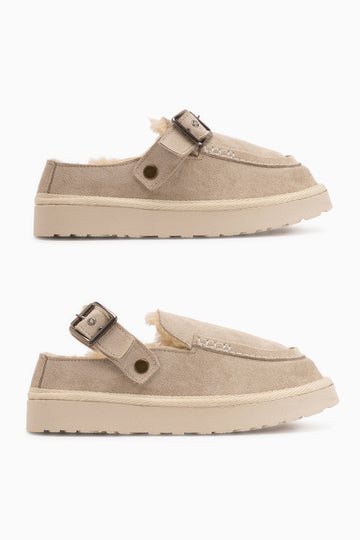 Cathy Beige Wildleder Fell Damen Pantoletten