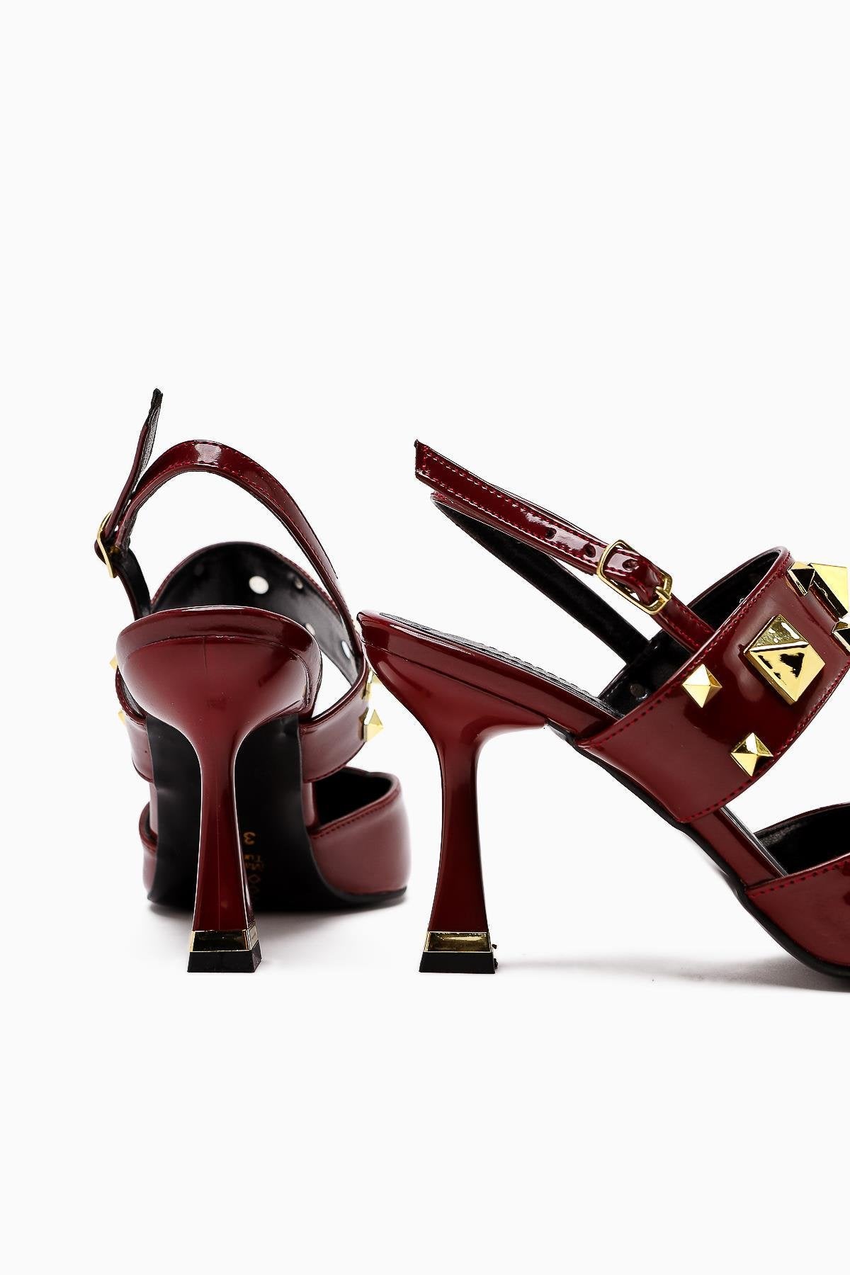 Jasmine Burgundy Patent Leather Closed Toe Heeled Women's Shoes