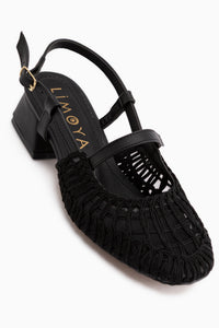 Rossi Schwarz Gewebt Detail Damen Absatzsandale