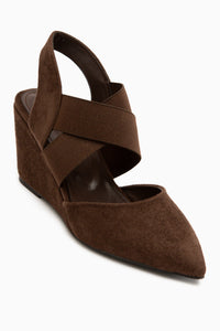 Hida Coffee Suede Cross-Strap Closed-Toe Women’s Heeled Shoes