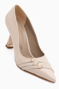 Lavina Beige Riemchen Gold Absatz Spitz Schuh Stiletto