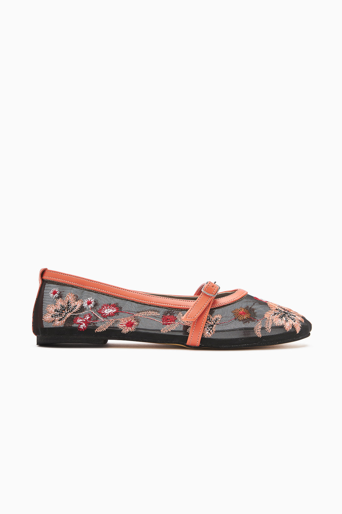 Jolin Orange Embroidered Buckled Women's Ballerinas