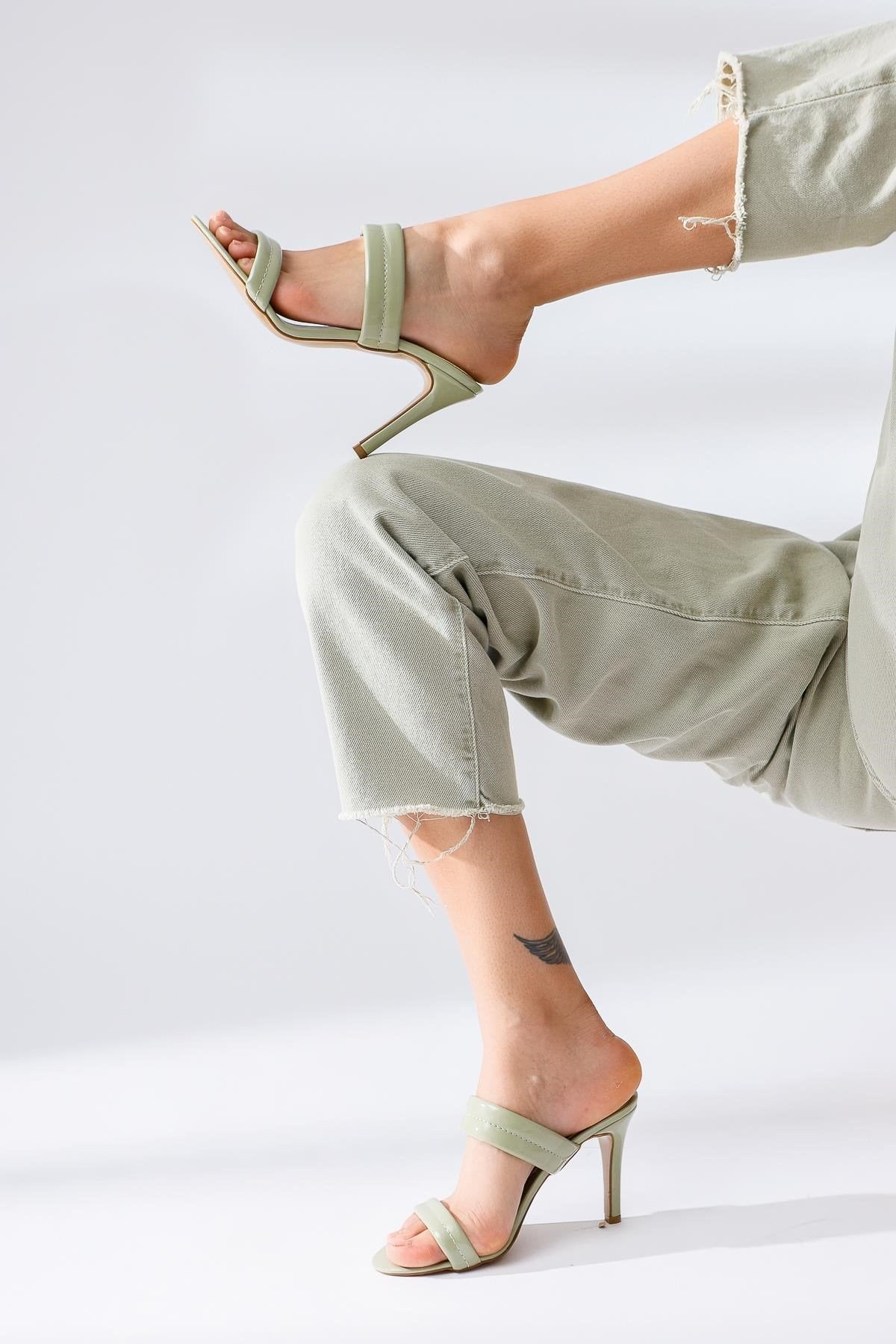 Rhoda Mint Oval Toe Strappy Heeled Slippers