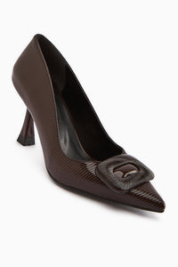Hiam Coffee Buckled Women's High Heel Shoe