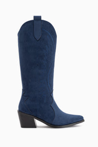 Hero Navy Suede Bestickte Cowboy Stiefel