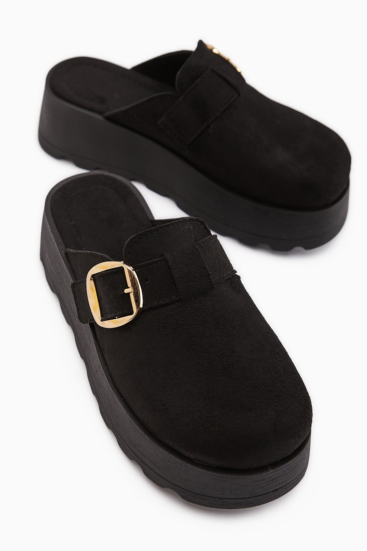 Clara Black Suede Buckled Women's Slipper