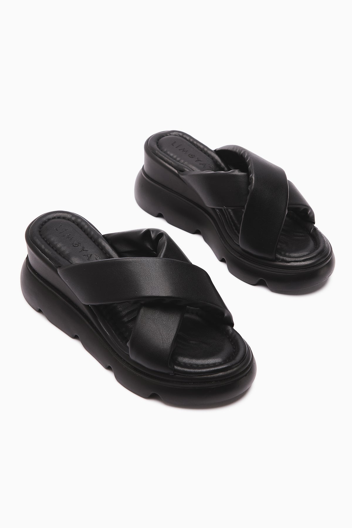 Vicki Schwarze Kreuzriemen Flauschige Damenhausschuhe