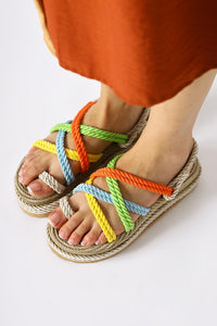 Spresa Cream-Multicolored Thick Soled Rope Sandals