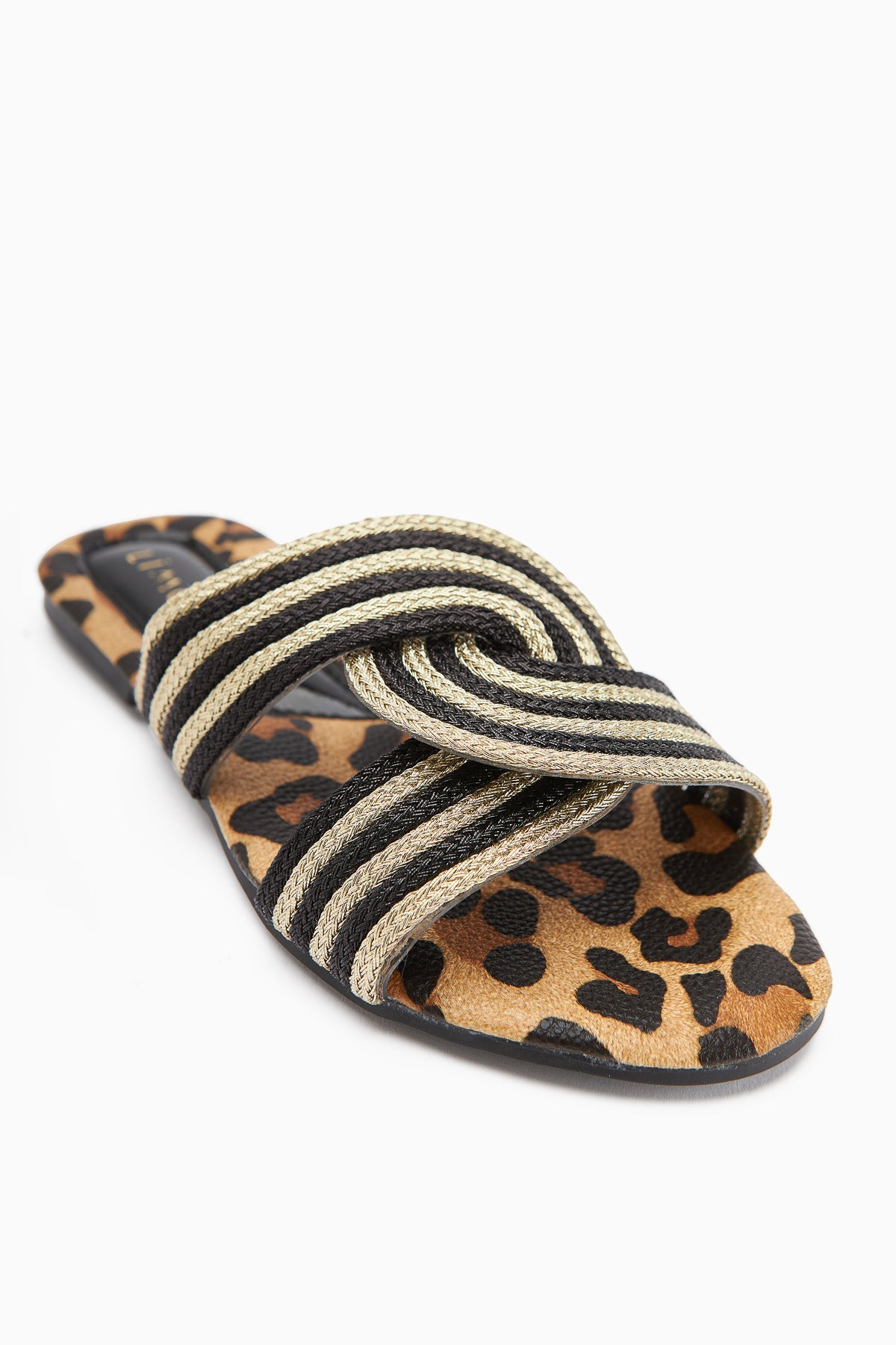 Nihaal Gold Leopard Kreuzriemen Flache Damen Hausschuhe
