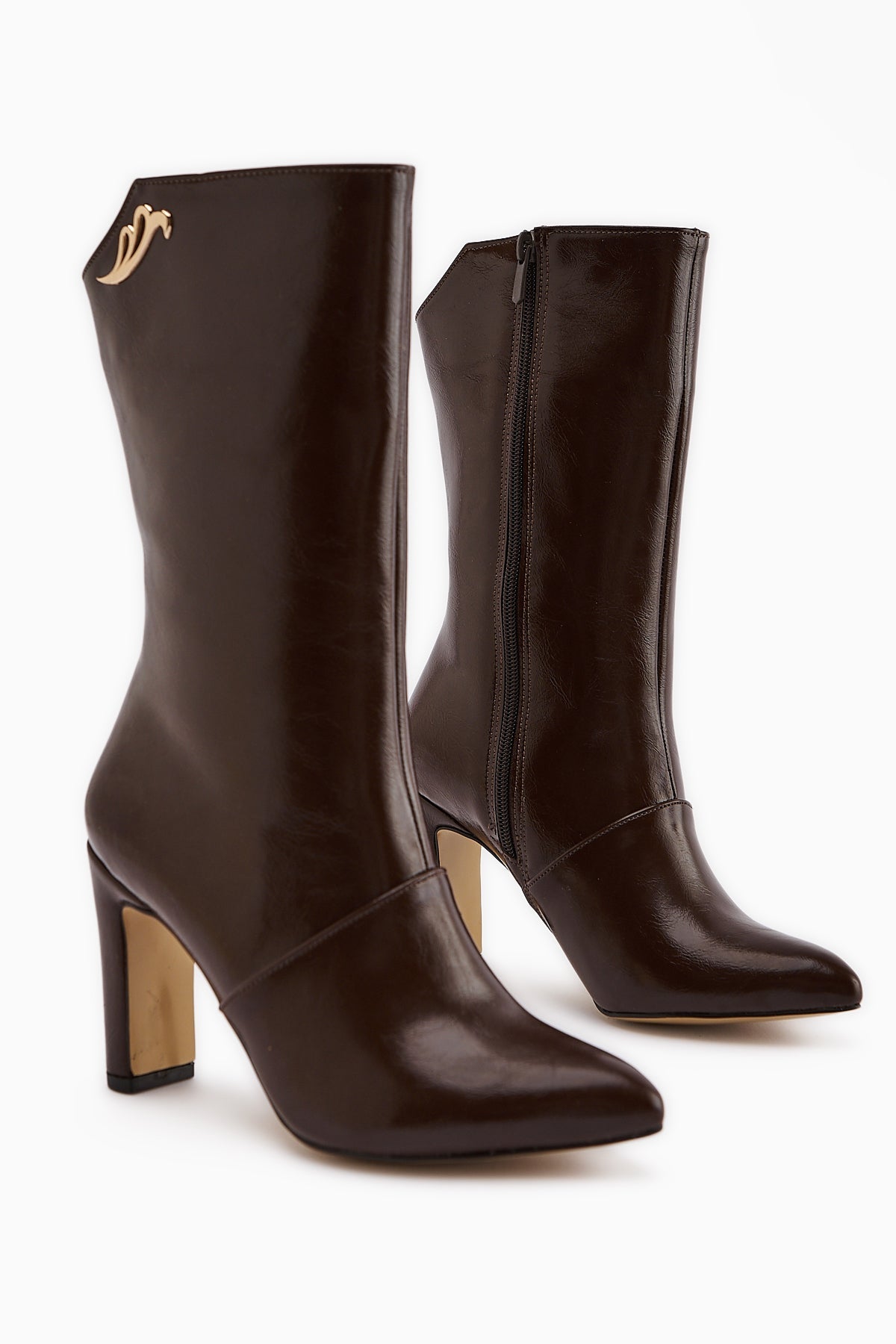 Aria Brown Crocodile Pattern Heeled Women's Boots