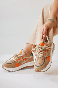 Takako Beige Suede-Leather Lace-Up Sneakers