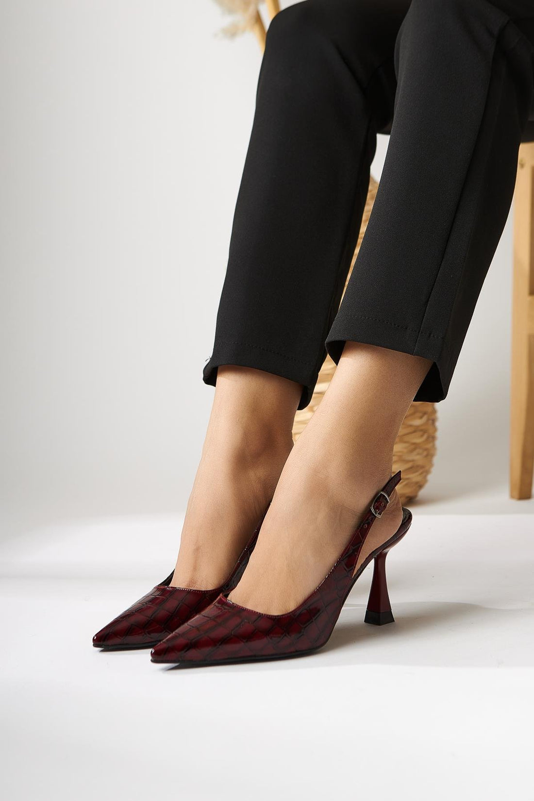 Zamira Claret Red Crocodile Closed Toe Heeled Women's Shoes