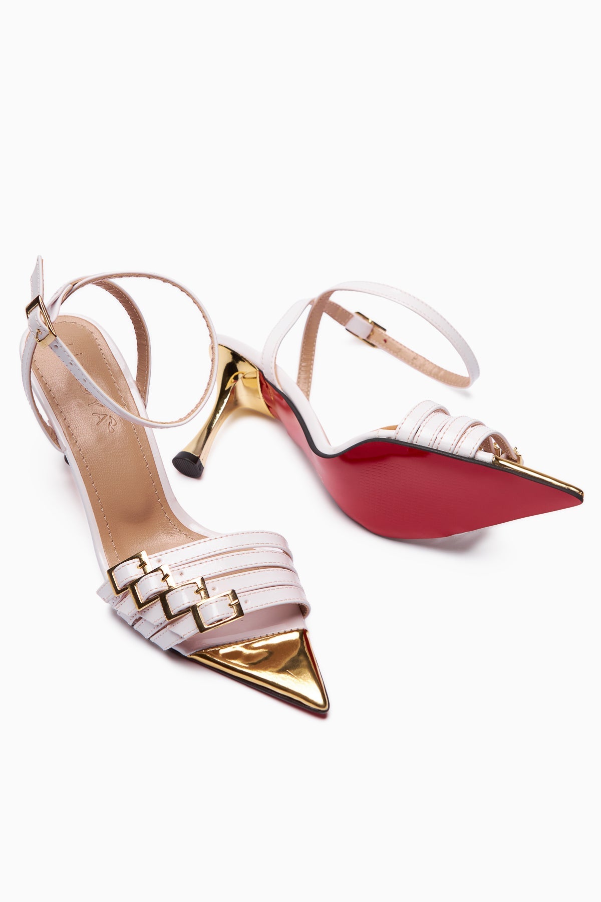 Helna Weißgold-Schnallen Stiletto Knöchelriemen Damen Sandalen