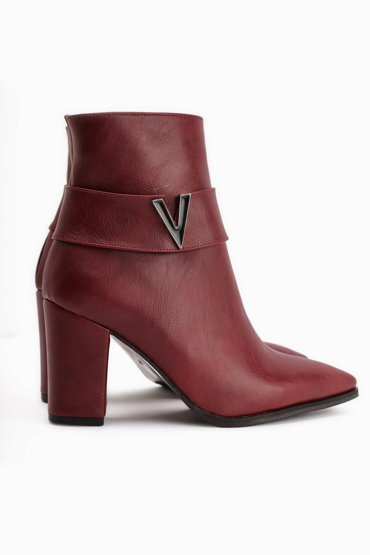 Elvia Burgundy Buckled Chunky Heel Boots