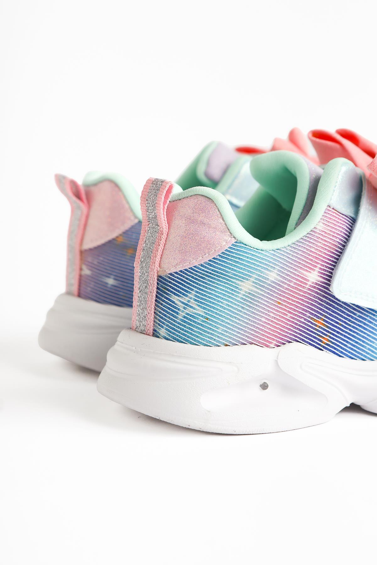 Gaia Türkis Schleifendetail Klettverschluss Leuchtender Kinder Sportschuh