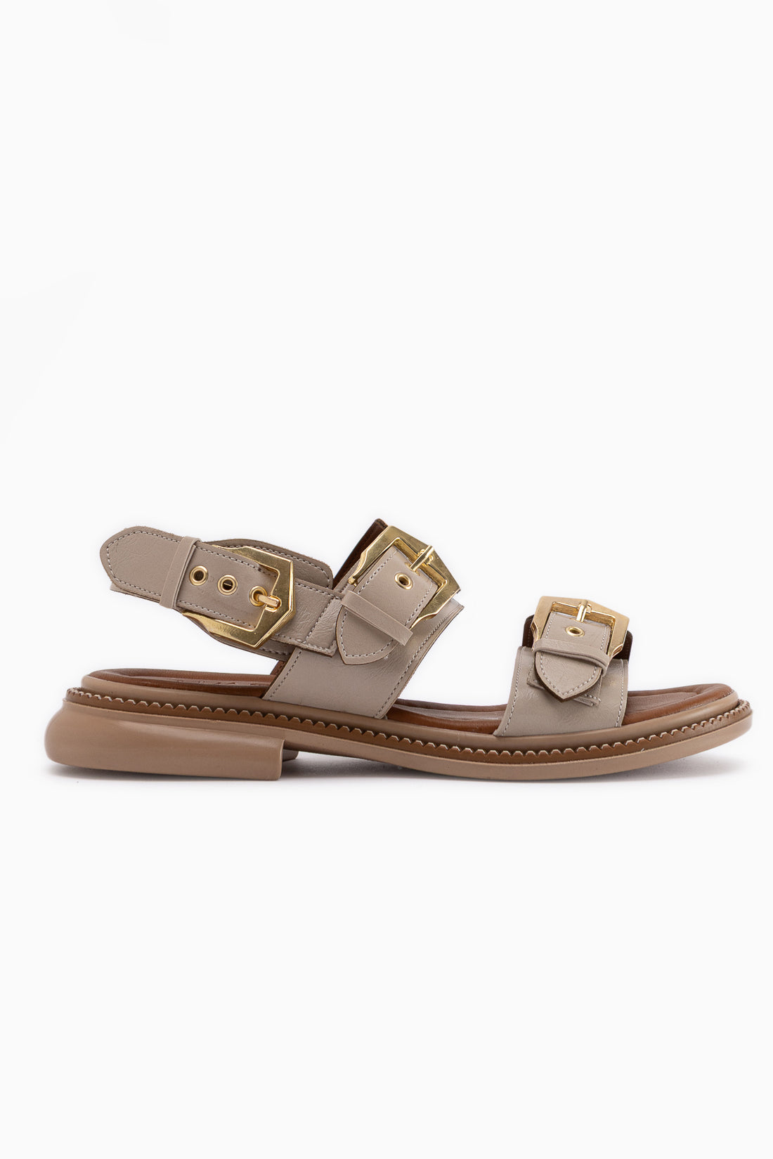 Liena Beige Doppel-Schnalle Damen Sandale