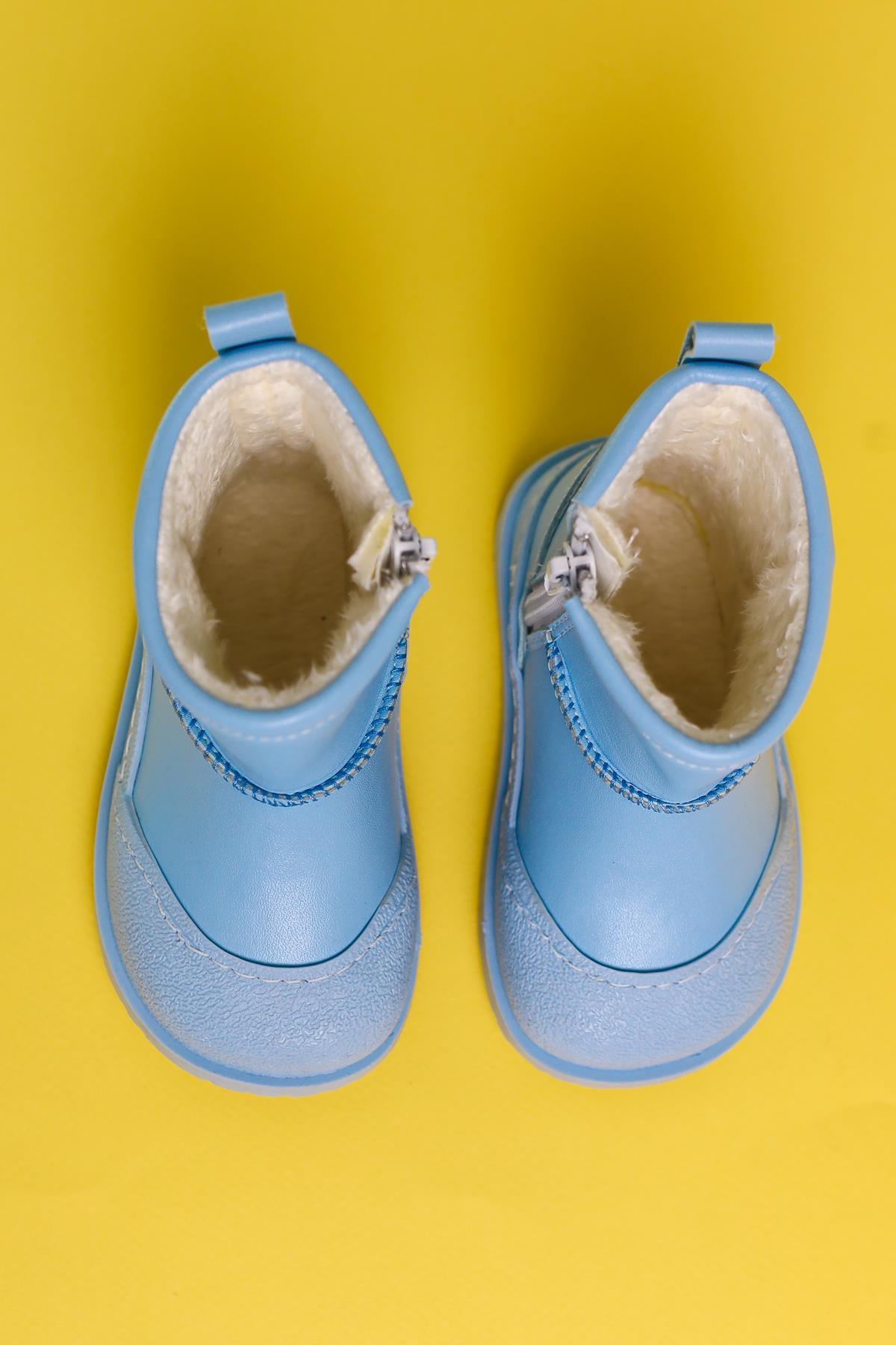 Gilla Blaue Umgekehrte Stich Detail Pelzgefütterte Baby Stiefel