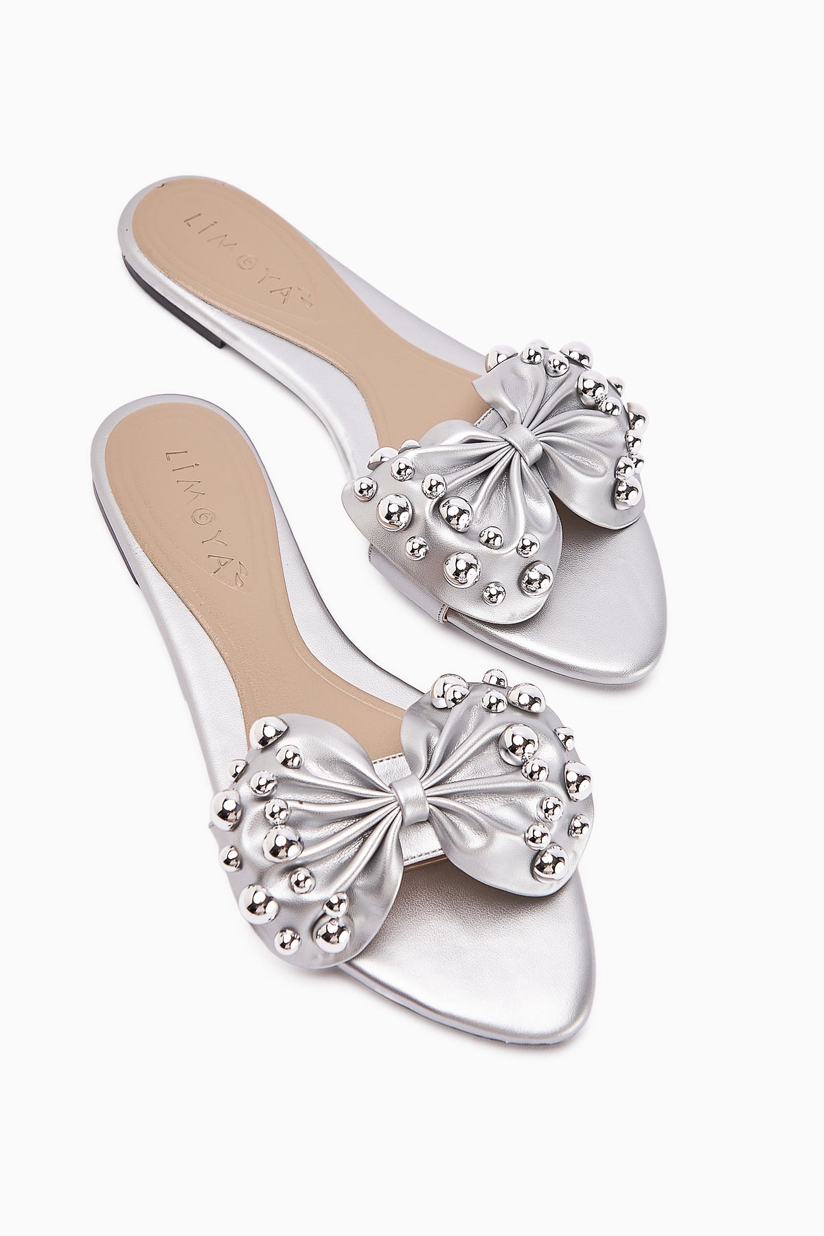 Dotty Silber Schleifenverzierte Nieten Damen Hausschuhe