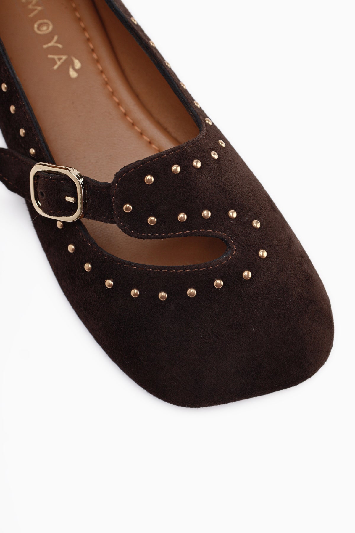 Nella Echtes Leder Braun Schnalle Quadrat Zehe Damen Ballerinas