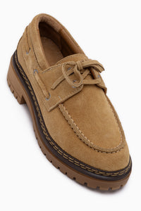 Matina Echtes Leder Honigfarbe Schnürung Dicke Sohle Damen Loafer Schuhe