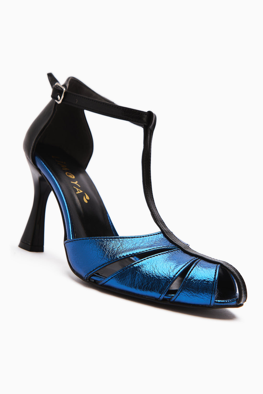 Mian Echtes Leder Blau Schnallen Detail Damen Absatzschuhe