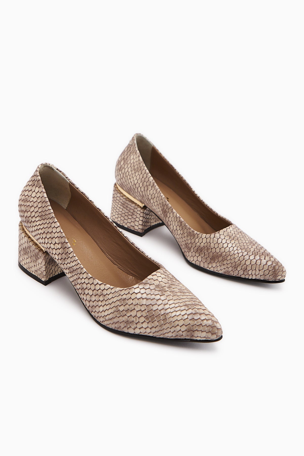 Emelia Genuine Leather Beige Snake Pattern Women's High Heel Shoe