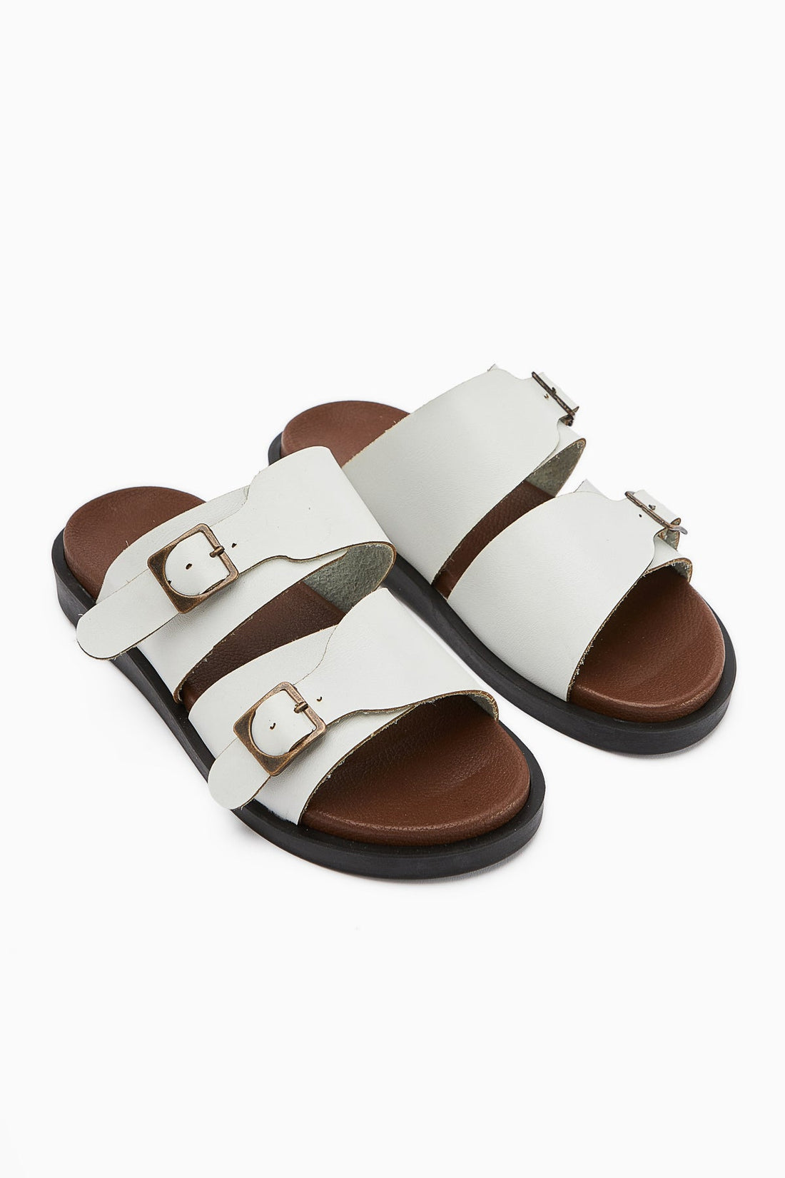 Soha Weißer Doppelriemen Flacher Damen Slipper