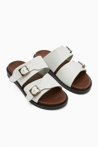 Soha White Double Strap Flat Women’s Slipper