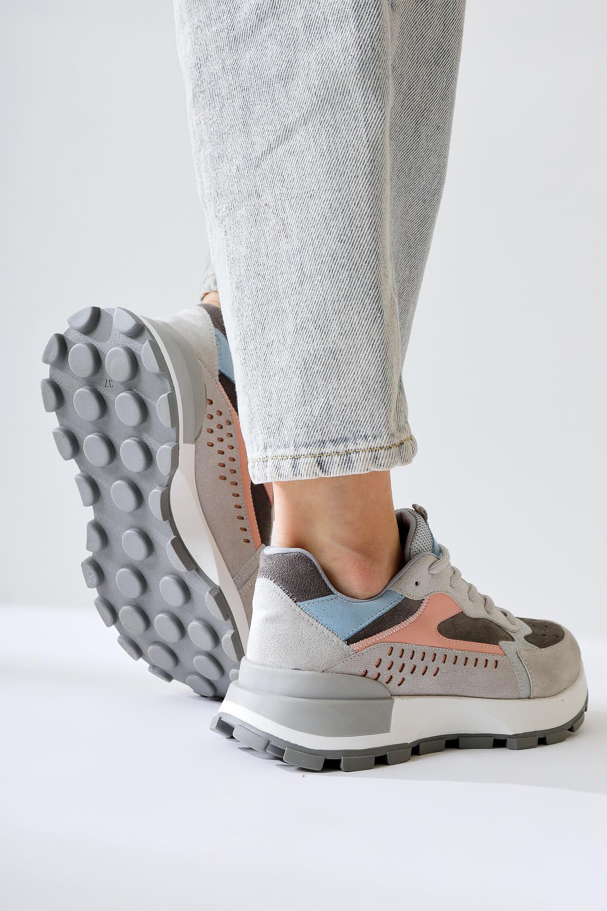 Sin Grey-Blue Suede Lace-Up High Heel Sneakers