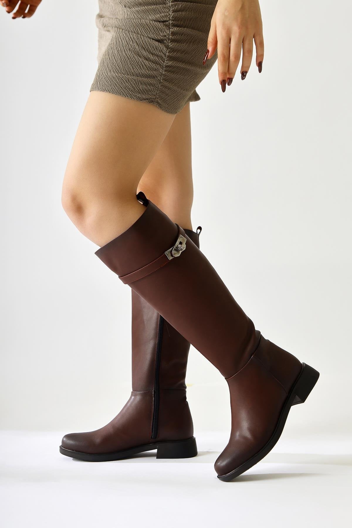 Kanako Burgundy Accessory Zippered Low Heeled Boots