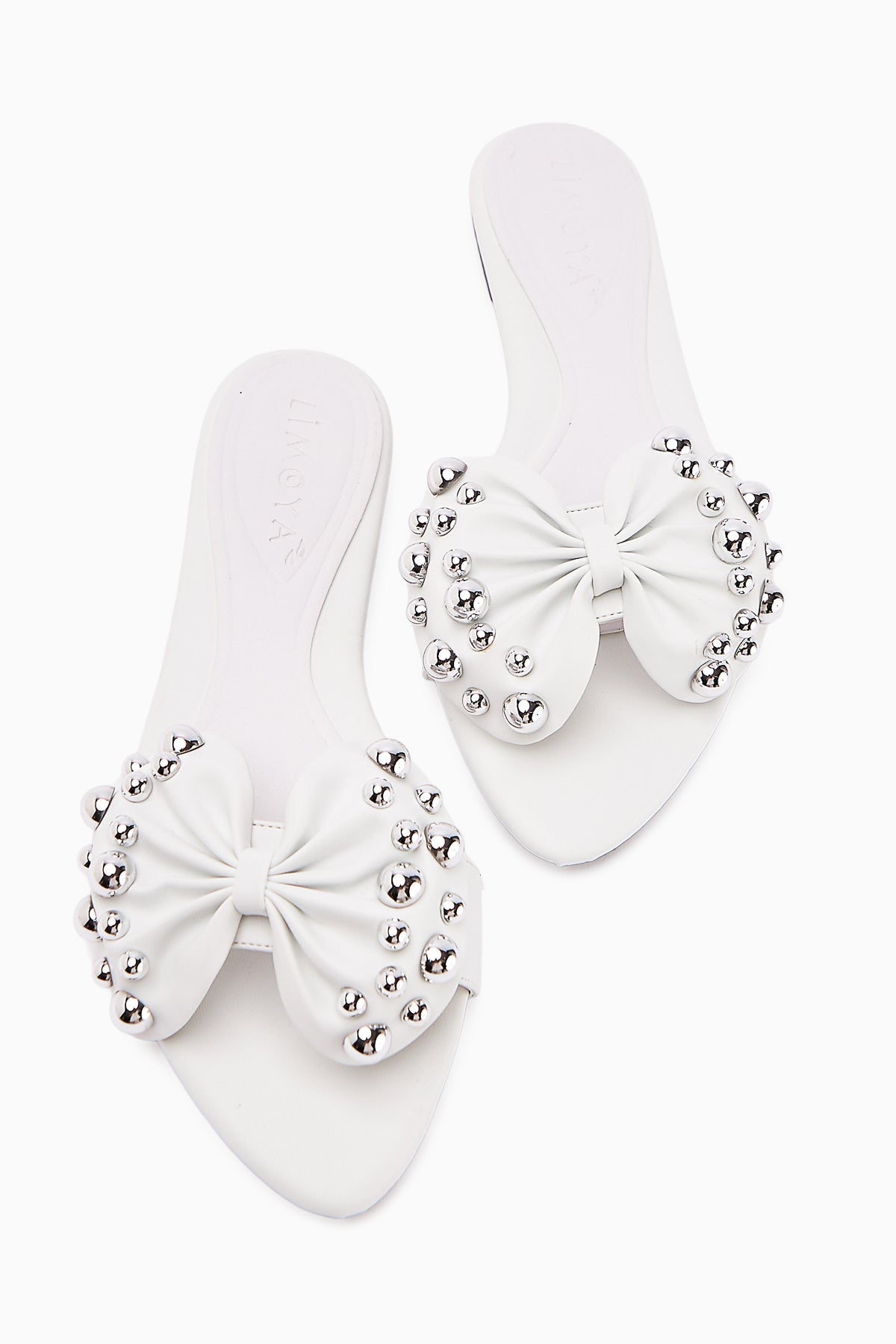 Dotty Weiß Gesteppte Schleife Damen Hausschuhe